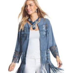 Chico’s Faux-Suede Lace Fringe Jacket Size 3